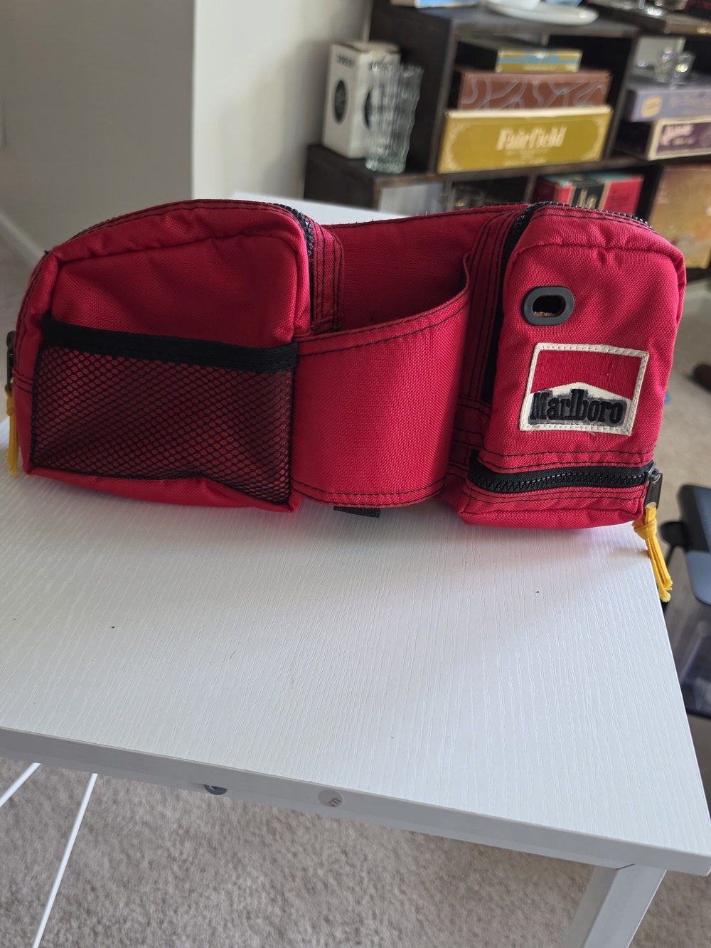 Marlboro Red Men's Waist Bag with Mesh Pocket and Logo Patch